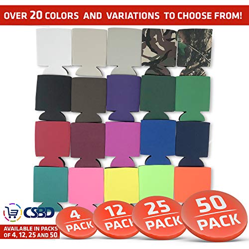 CSBD 12 Pack Multi Assorted Blank Beer Can Coolers Premium Quality Soft Drink Coolies Collapsible Insulators Bulk For Cans, Great For Customization, Monograms, DIY Projects, Weddings, Parties, Events