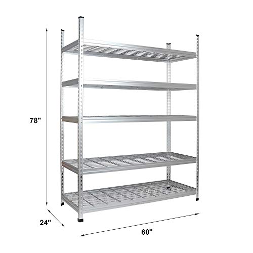 Amazon Basics Heavy Duty Storage Shelving Unit, Double Post, 5 Shelf, High-Grade Aluminum, Silver, 60 x 24 x 78 Inch