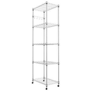 homdox 5 tier steel wire shelving unit on wheels,chrome shelves for garage kitchen living room,heavy duty shelving rack, 23.2 x 13.8 x 72 inch (l x w x h)