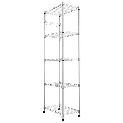 Homdox 5 Tier Steel Wire Shelving Unit on Wheels,Chrome Shelves for Garage Kitchen Living Room,Heavy Duty Shelving Rack, 23.2 x 13.8 x 72 inch (L x W x H)