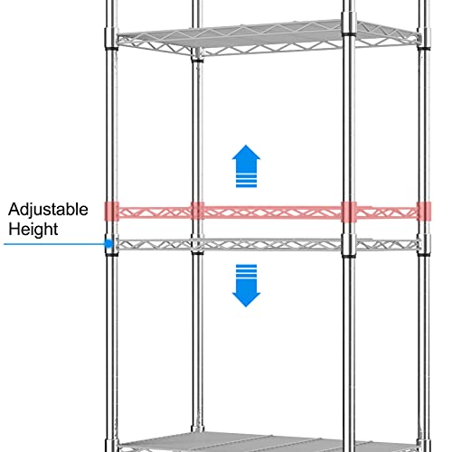 Homdox 5 Tier Steel Wire Shelving Unit on Wheels,Chrome Shelves for Garage Kitchen Living Room,Heavy Duty Shelving Rack, 23.2 x 13.8 x 72 inch (L x W x H)