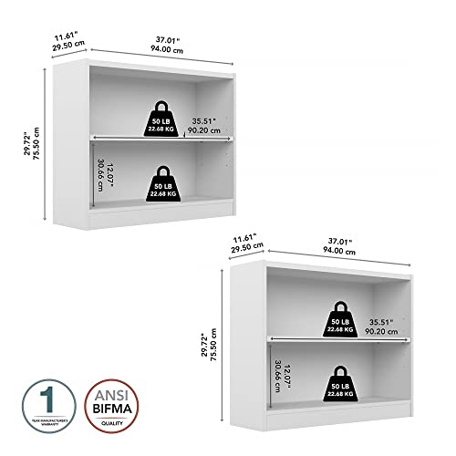 Bush Furniture Universal 2 Shelf Bookcase Set of 2 in Pure White (UB001PW)