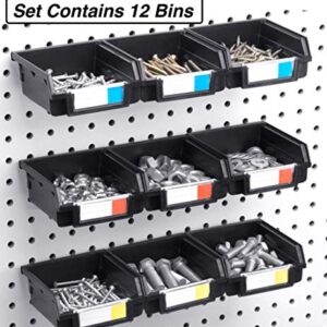 Right Arrange – Pegboard Bins - 12 Pack Black - Hooks to Any Peg Board - Organize Hardware, Accessories, Attachments, Workbench, Garage Storage, Craft Room, Tool Shed, Hobby Supplies, Small Parts