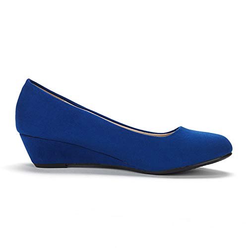 DREAM PAIRS Women's Debbie Royal Blue Mid Wedge Heel Pump Shoes - 11 M US