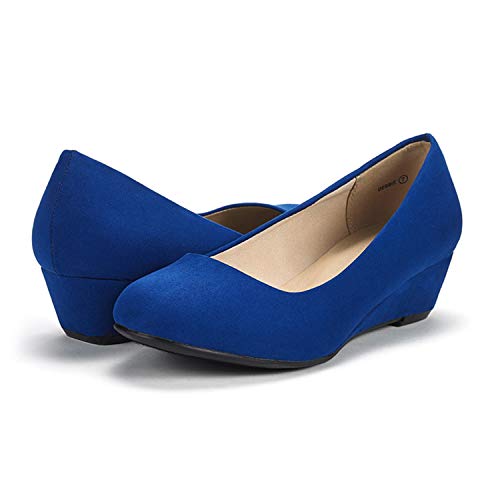 DREAM PAIRS Women's Debbie Royal Blue Mid Wedge Heel Pump Shoes - 11 M US