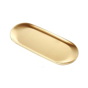 Stainless Steel Towel/ Dish Plate, Tea/ Fruit Storage Trays Cosmetics Jewelry Organizer, Gold, Oval