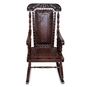 NOVICA Tornillo Wood and Leather Rocking Chair, Nobility' Handmade, Brown