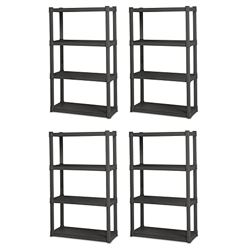 Sterilite Plastic Indoor Outdoor 4 Shelf Durable Shelving Unit for Garage, Basement, Sun Porch, Outbuilding or Shed, 50lb Shelf Max, Gray, 4 Pack