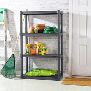 Sterilite Plastic Indoor Outdoor 4 Shelf Durable Shelving Unit for Garage, Basement, Sun Porch, Outbuilding or Shed, 50lb Shelf Max, Gray, 4 Pack