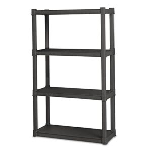 Sterilite Plastic Indoor Outdoor 4 Shelf Durable Shelving Unit for Garage, Basement, Sun Porch, Outbuilding or Shed, 50lb Shelf Max, Gray, 4 Pack