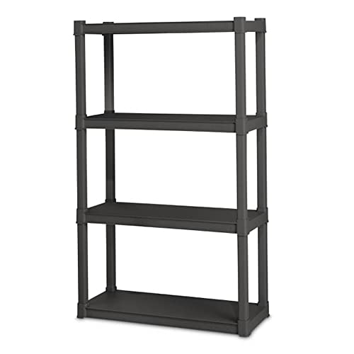 Sterilite Plastic Indoor Outdoor 4 Shelf Durable Shelving Unit for Garage, Basement, Sun Porch, Outbuilding or Shed, 50lb Shelf Max, Gray, 4 Pack