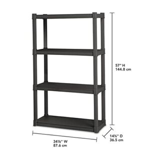 Sterilite Plastic Indoor Outdoor 4 Shelf Durable Shelving Unit for Garage, Basement, Sun Porch, Outbuilding or Shed, 50lb Shelf Max, Gray, 4 Pack