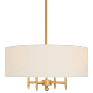 Amazon Brand – Stone & Beam Contemporary Pendant Chandelier with White Shade - 20 x 20 x 42 Inches (Adjustable Height), Antique Brass