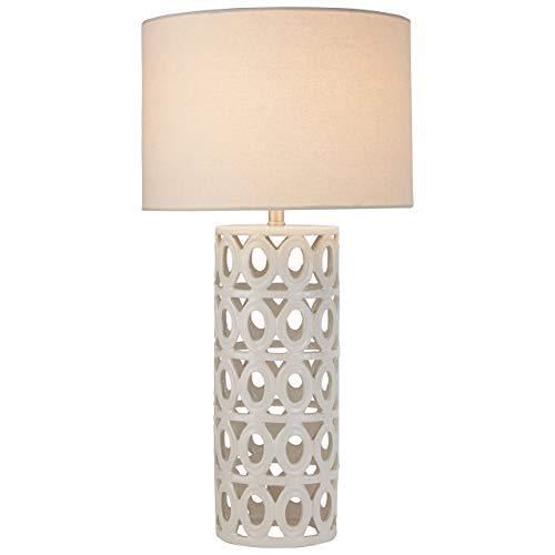 Amazon Brand – Stone & Beam Ceramic Geometric Cut-Out Table Desk Lamp With LED Light Bulb, 22"H, White