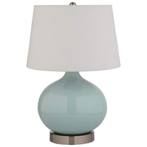 amazon brand – stone & beam round ceramic table lamp with light bulb and white shade - 11 x 11 x 20 inches, cyan blue