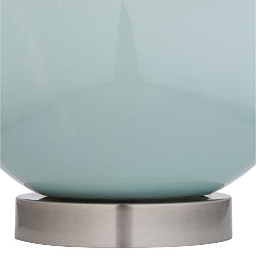 Amazon Brand – Stone & Beam Round Ceramic Table Lamp With Light Bulb and White Shade - 11 x 11 x 20 Inches, Cyan Blue