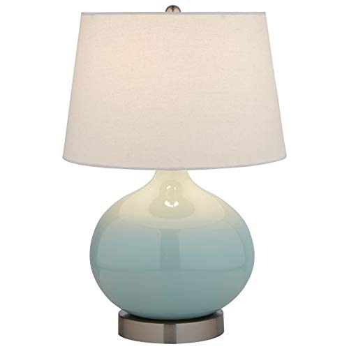 Amazon Brand – Stone & Beam Round Ceramic Table Lamp With Light Bulb and White Shade - 11 x 11 x 20 Inches, Cyan Blue