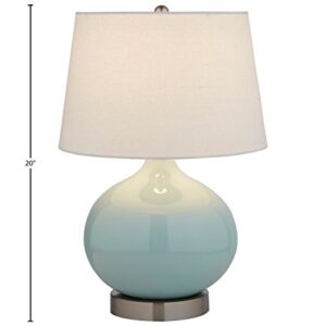 Amazon Brand – Stone & Beam Round Ceramic Table Lamp With Light Bulb and White Shade - 11 x 11 x 20 Inches, Cyan Blue