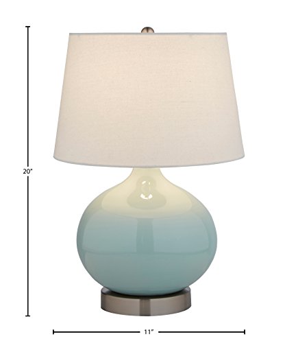 Amazon Brand – Stone & Beam Round Ceramic Table Lamp With Light Bulb and White Shade - 11 x 11 x 20 Inches, Cyan Blue