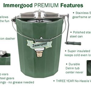 PREMIUM Large 8 qt. - Immergood Ice Cream Maker - Stainless Steel - Hand Crank