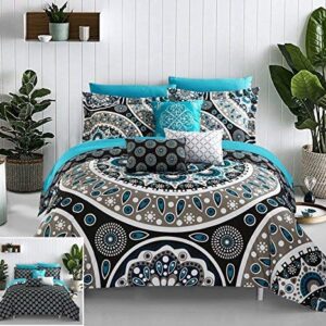 Chic Home Mornington Large Scale Contempo Bohemian Reversible Printed with Embroidered Details. King Bed in a Bag Comforter Set, Black