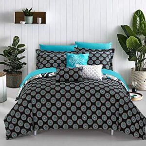 Chic Home Mornington Large Scale Contempo Bohemian Reversible Printed with Embroidered Details. King Bed in a Bag Comforter Set, Black