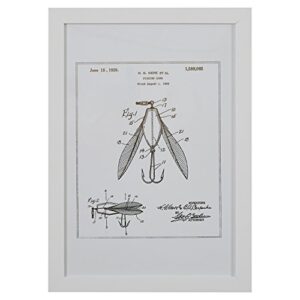 amazon brand – stone & beam modern gold ink reprint of fishing lure patent, white frame, 15" x 21"