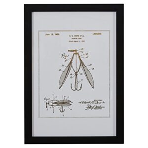 amazon brand – stone & beam modern gold ink reprint of fishing lure patent wall art, black frame, 15" x 21"