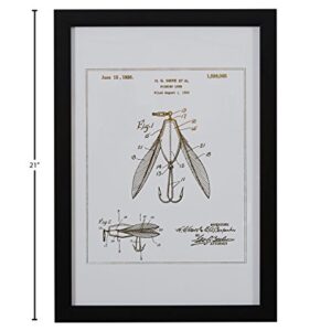 Amazon Brand – Stone & Beam Modern Gold Ink Reprint of Fishing Lure Patent Wall Art, Black Frame, 15" x 21"