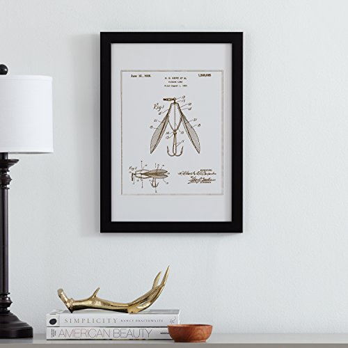 Amazon Brand – Stone & Beam Modern Gold Ink Reprint of Fishing Lure Patent Wall Art, Black Frame, 15" x 21"
