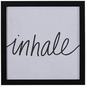 amazon brand – stone & beam modern black and white inhale word art in black frame, 14" x 14"