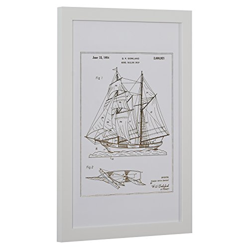 Amazon Brand – Stone & Beam Modern Gold Ink Reprint of Sailing Ship Patent, White Frame, 15" x 21"