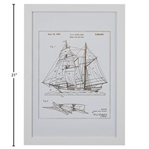 Amazon Brand – Stone & Beam Modern Gold Ink Reprint of Sailing Ship Patent, White Frame, 15" x 21"
