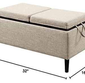 Convenience Concepts Designs4Comfort Magnolia Storage Ottoman with Reversible Trays, Tan Fabric