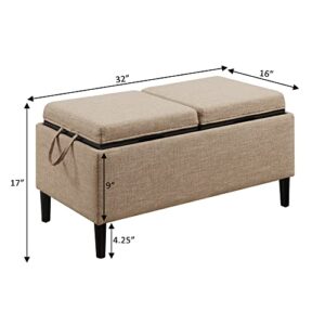 Convenience Concepts Designs4Comfort Magnolia Storage Ottoman with Reversible Trays, Tan Fabric