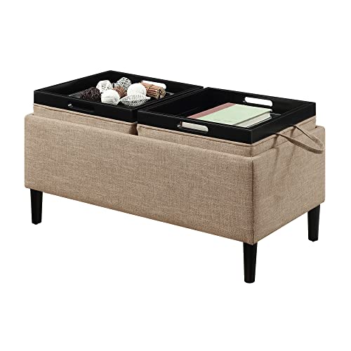 Convenience Concepts Designs4Comfort Magnolia Storage Ottoman with Reversible Trays, Tan Fabric