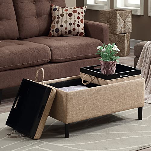 Convenience Concepts Designs4Comfort Magnolia Storage Ottoman with Reversible Trays, Tan Fabric