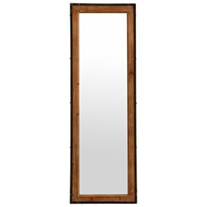 amazon brand - stone & beam wood and iron hanging wall mirror, glass, rectangular, 13.75"l x 1.25"w