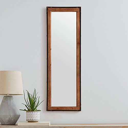 Amazon Brand - Stone & Beam Wood and Iron Hanging Wall Mirror, Glass, Rectangular, 13.75"L x 1.25"W