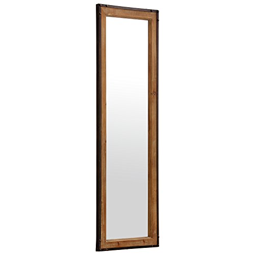 Amazon Brand - Stone & Beam Wood and Iron Hanging Wall Mirror, Glass, Rectangular, 13.75"L x 1.25"W