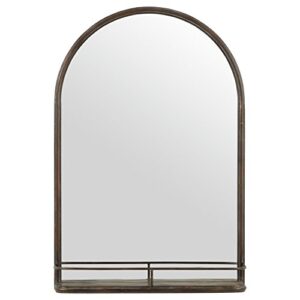 amazon brand – stone & beam modern round arc iron hanging wall mirror with shelf, 30 inch height, dark bronze