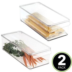 mDesign Slim Plastic Food Storage Container Bin with Lid and Front Handle for Kitchen, Pantry, Cabinet, Fridge and Freezer - Organizer for Snacks, Produce, Vegetables, Pasta, Drinks - 2 Pack - Clear