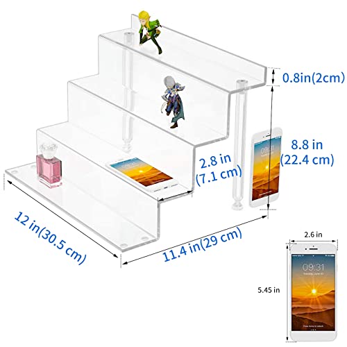 NIUBEE Acrylic Riser Display Shelf, Clear Display Stand for Amiibo Funko POP Figures,4 Tier Cupcakes Stand Perfume Organizer and Storage (Large)