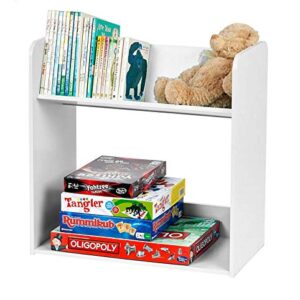 IRIS USA 2-Shelf Angled Bookshelf for Children, Short Inward Slant Bookcase Furniture for Kids Room Playroom Nursery to Safely Store and Organize Books Games Toys and Small Items, White