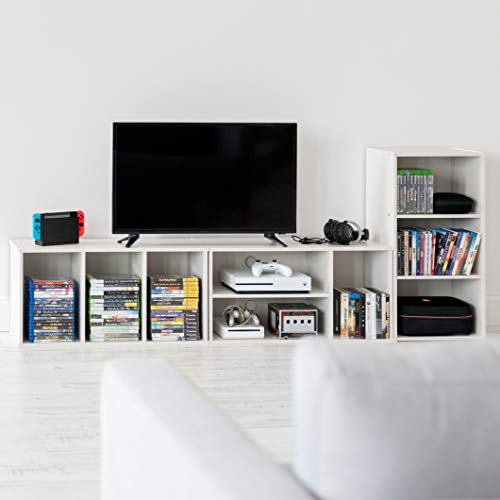 IRIS USA Wooden Modular Media Box, TV Stand with Holes for Cords from Television Stereo Game System and Other AV Equipment, Off White