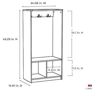 ClosetMaid KidSpace Wood Locker, 2 Cubby Cube Compartments, Open Storage, 3 Hooks, for Coats, Backpacks, Jackets, White Finish, 49-Inch