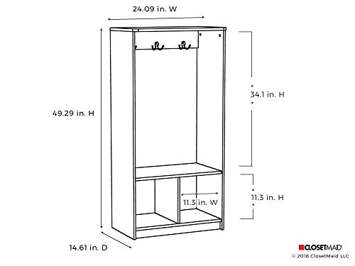 ClosetMaid KidSpace Wood Locker, 2 Cubby Cube Compartments, Open Storage, 3 Hooks, for Coats, Backpacks, Jackets, White Finish, 49-Inch