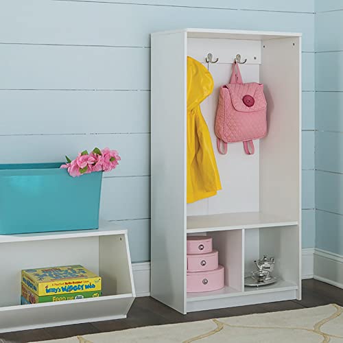 ClosetMaid KidSpace Wood Locker, 2 Cubby Cube Compartments, Open Storage, 3 Hooks, for Coats, Backpacks, Jackets, White Finish, 49-Inch