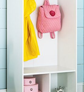 ClosetMaid KidSpace Wood Locker, 2 Cubby Cube Compartments, Open Storage, 3 Hooks, for Coats, Backpacks, Jackets, White Finish, 49-Inch