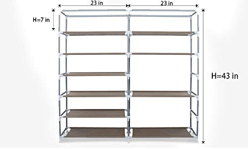 TXT&BAZ 27-Pairs Portable Boot Rack Double Row Shoe Rack Covered with Nonwoven Fabric(7-Tiers Black)